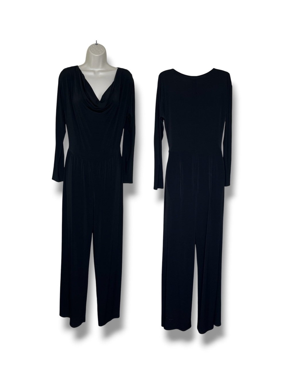 Vintage 90s Y2K Cache Black Cowl Neck Jumpsuit M NWT Long Open Sleeve Wide Leg